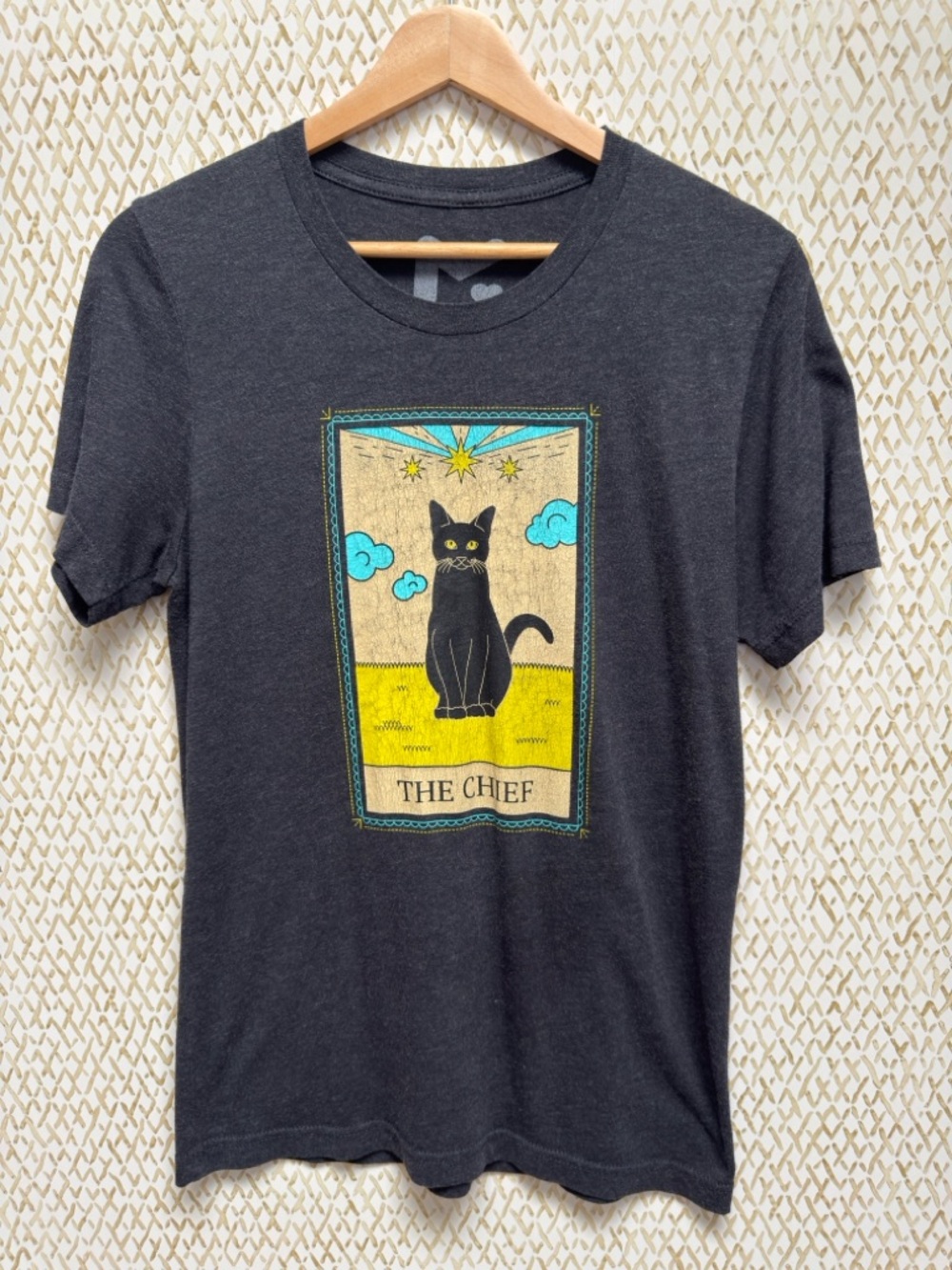 Meg Turney "The Chief" Black Cat Tarot Card Graphic Tee Dark Charcoal Size S